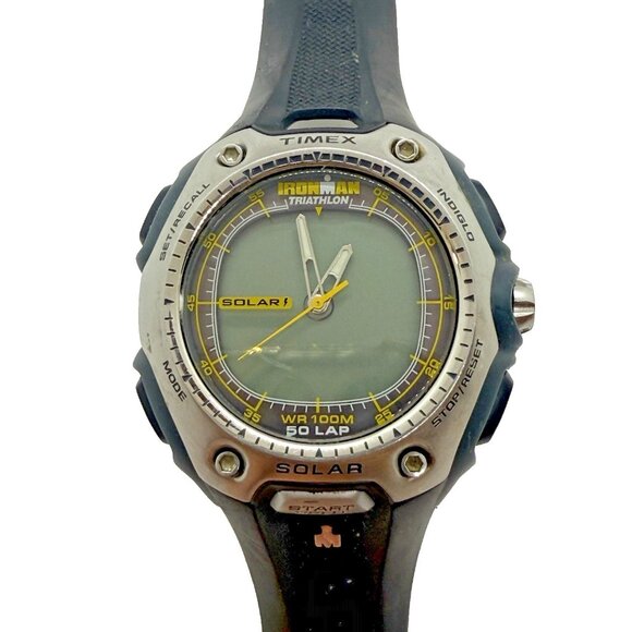 Timex Ironman Triathlon Solar Mens Watch WR100M 50LAP Black Gray Analog Digital - Picture 1 of 6